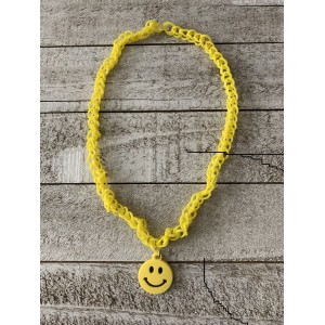 AJD-1018 : Yellow Rainbow Loom Necklace With Smile Charm at Texas Yard Sale . com