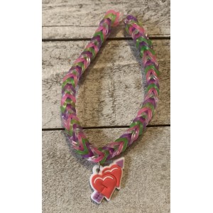 AJD-1020 : Green, Purple and Pink Rainbow Loom Fishtail Bracelet With Heart Charm at Texas Yard Sale . com