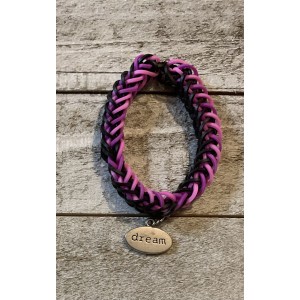 AJD-1022 : Black, Purple and Pink Rainbow Loom French Braid Bracelet With dream Charm at Texas Yard Sale . com