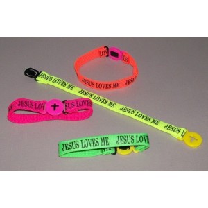 RTD-1232 : Jesus Loves Me - Neon Nylon Bracelets at Texas Yard Sale . com