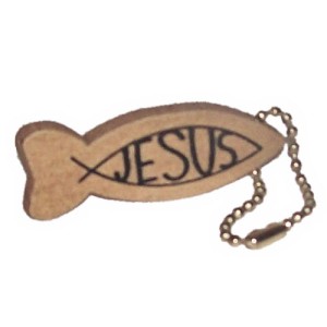 RTD-1259 : Jesus Wood Fish Symbol Ichthys Christian Key Chain at Texas Yard Sale . com
