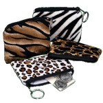 6-Pack Safari Print Plush Coin Purse Keychains