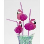 48-Pack Tissue 3D Flamingo Tropical Luau Beach Party Straws