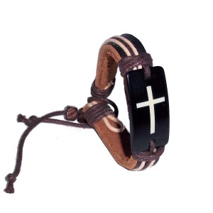 RTD-2359 : Leather Bracelet Cross Engraved Stone Charm at Texas Yard Sale . com