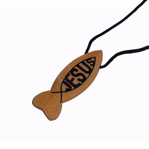 RTD-2411 : Jesus Wood Fish Symbol Ichthys Christian Necklace at Texas Yard Sale . com
