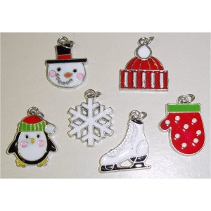 RTD-26656 : 6-Pack Winter White Christmas Snow Holidays Enamel Metal Charms at RTD Gifts