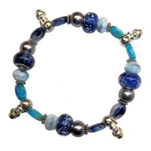 RTD-2775 : Blue Lampwork and Crystal Beads Winter Bracelet with Snowmen at Texas Yard Sale . com