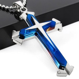 RTD-3622 : Stainless Steel Blue Cross Pendant Necklace at Texas Yard Sale . com