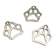 20-Pack Animal Paw Print Metal Charms Antique Silver Finish