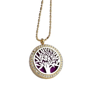 RTD-3653 : Essential Oils Aromatherapy Tree Locket Necklace Silver on Gold at Texas Yard Sale . com