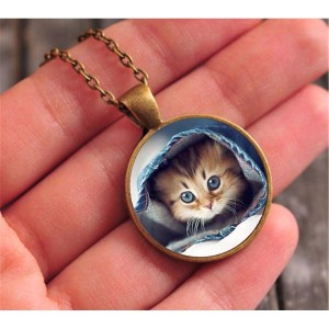 RTD-3673 : Kitten in Blue Jeans Pendant Necklace at Texas Yard Sale . com