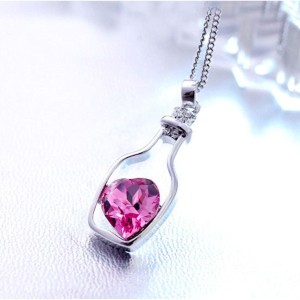 RTD-3676 : Bottle Frame Pink Crystal Heart Pendant Necklace at Texas Yard Sale . com