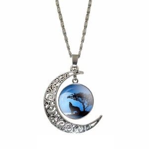 RTD-3686 : Wolf On Lakeshore Blue Dusk Pendant Crescent Moon Necklace at Texas Yard Sale . com
