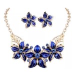Blue Fashion Flowers Necklace and Earring Jewelry Set Blue and Gold Blue Fashion Flowers Necklace and Earring Jewelry Set Blue and Gold