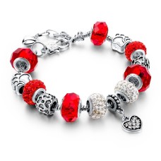 Red Crystal Charm Bracelet with Paw Print Charms