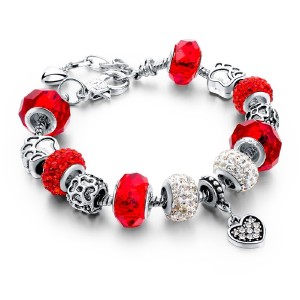 RTD-3849 : Red Crystal Charm Bracelet with Paw Print Charms at Texas Yard Sale . com