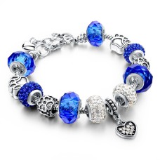 Blue Crystal Charm Bracelet with Paw Print Charms