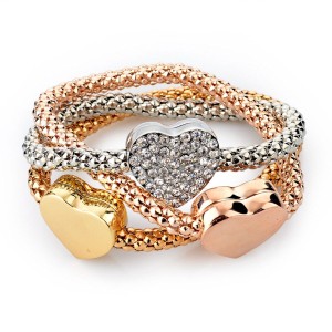 RTD-3858 : Three Heart Charm 3-Piece Set Gold Silver Fashion Bracelet at Texas Yard Sale . com