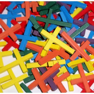 RTD-389425 : 25-Pack Assorted Colorful Wood Crosses w/ Hole for Cord at RTD Gifts