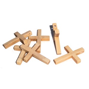 RTD-392312 : 12-Pack Large 2-Inch Natural Wood Cross Beads at RTD Gifts