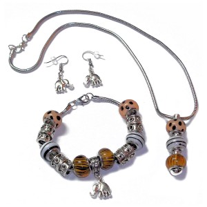 RTD-4021 : Safari Jungle Theme Necklace Bracelet Earring Set w/ Elephant Charm at Texas Yard Sale . com