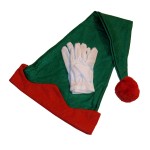 Plush Christmas Green Elf Hat White Gloves Set Santas Helper Holiday Costume New Plush Christmas Green Elf Hat White Gloves Set Santas Helper Holiday Costume New