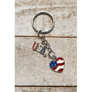 TYD-1150 : Handmade USA Heart Flag Charm Keychain at Texas Yard Sale . com