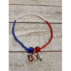 TYD-1187 : Red, White and Blue Tiny Seed Bead USA Bracelet at Texas Yard Sale . com