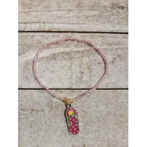 TYD-1189 : Pink Tiny Glass Seed Bead Bracelet With Flip Flop Charm at Texas Yard Sale . com