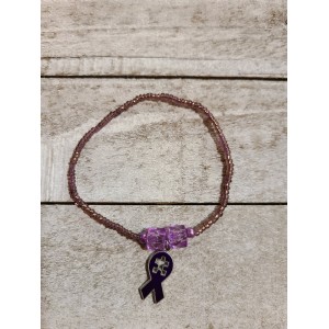TYD-1190 : Tiny 6 inch Purple Glass Seed Bead Bracelet With Puzzle Ribbon Charm at Texas Yard Sale . com