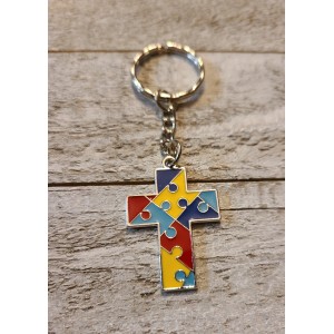 TYD-1199 : Autism Puzzle Piece Cross Charm Keychain at Texas Yard Sale . com
