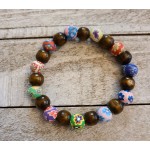 Clay Flower Wood Beaded Bracelet Handmade Floral Stretch Jewelry Clay Flower Wood Beaded Bracelet Handmade Floral Stretch Jewelry