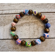 Clay Flower Wood Beaded Bracelet Handmade Floral Stretch Jewelry Clay Flower Wood Beaded Bracelet Handmade Floral Stretch Jewelry