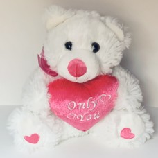 Small White Soft Valentine Teddy Bear With Pink Heart & Bow 8 Inches