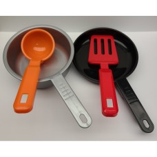 Set of Plastic Toy Kitchen Pots With Utensils