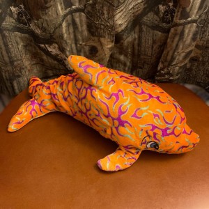 JTD-1100 : 20 Inch Orange Purple & Cyan Dolphin Plush at Texas Yard Sale . com