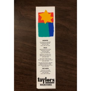 RDD-1012 : Vintage 1980's Bookmark from Taylors Bookstores Dallas Arlington Fort Worth Texas at Texas Yard Sale . com
