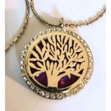 Essential Oils Diffuser Tree Locket Necklace Gold on Gold with Rhinestones