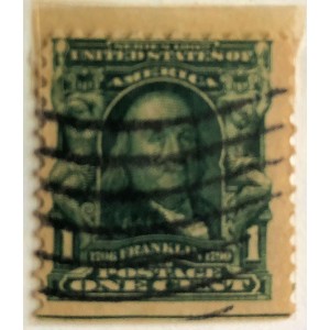 RDD-1131 : 1902 Benjamin Franklin 1 Cent Collectible Postage Stamp at Texas Yard Sale . com