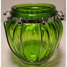 Vintage 1970's Ribbed Green Glass Biscuit Jar