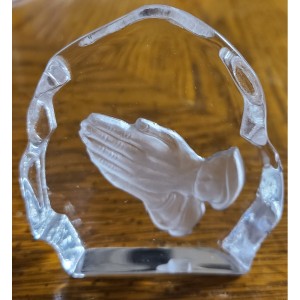 TYD-1317 : Glass Praying Hands Etched Engraved Statue at Texas Yard Sale . com