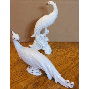 TYD-1367 : Pair of Porcelain Glazed Pheasant Peacock Bird Figurines at Texas Yard Sale . com