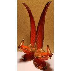 2 Piece Set of Vintage Orange Pheasant with Gold Trim Figurine
